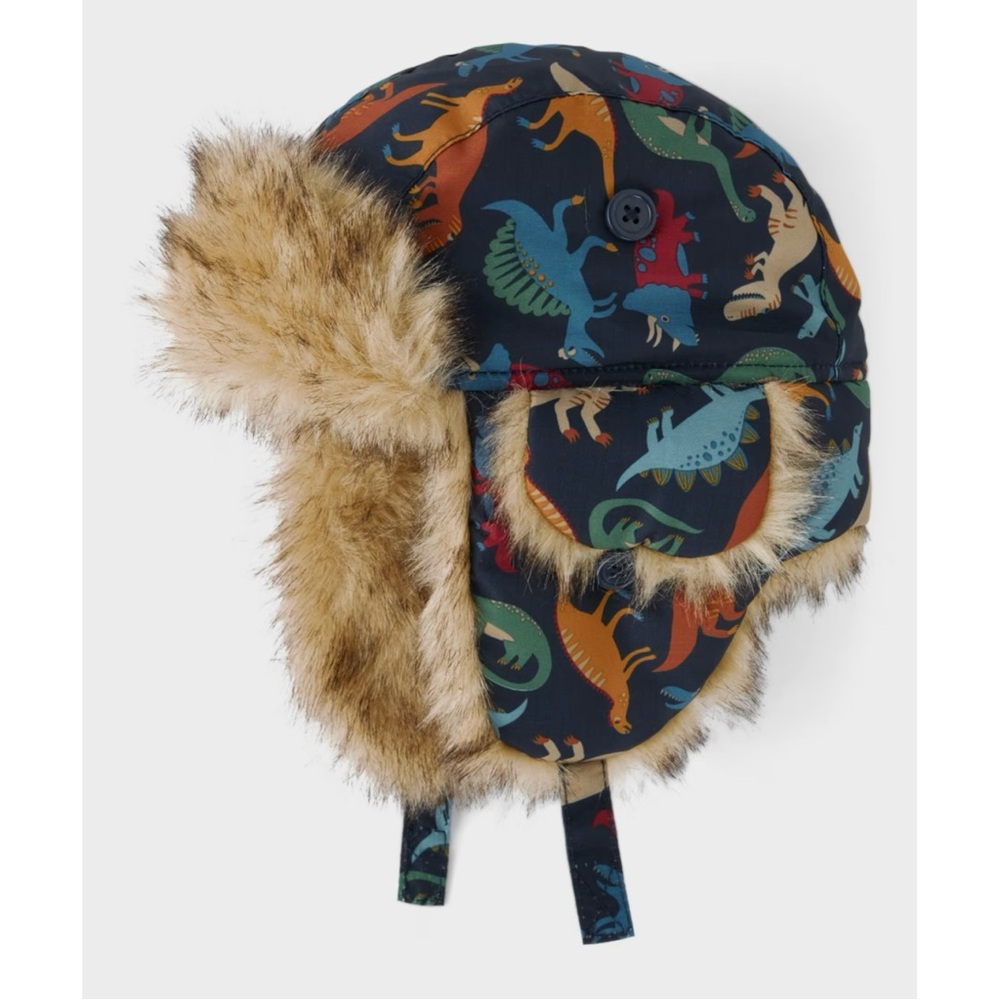 The Children's Place Dinosaur Print Hat with Faux Fur